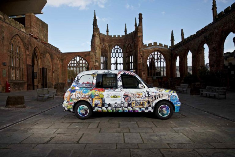 2 Tone Taxi infront of Coventy Cathedral